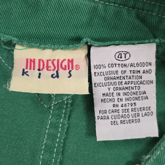 Vintage 90s Y2K Kids Green Dinosaur Denim Shortalls Boys 4T Cotton Overalls - Picture 8 of 9